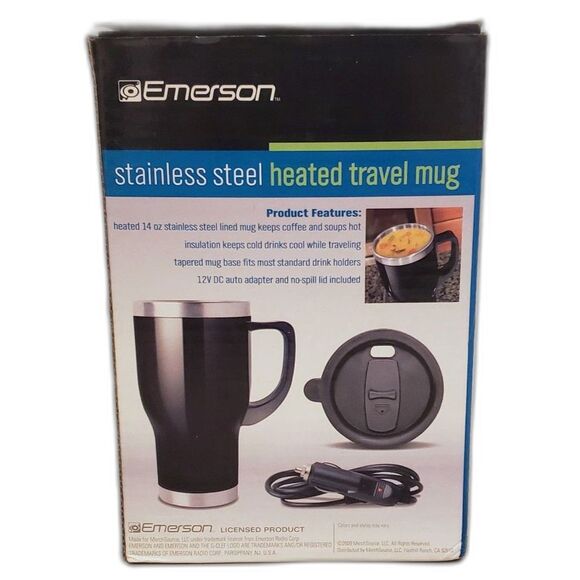 Emerson New Stainless Steel Heated Travel Mug Black & Chrome 14 Fl Oz - Picture 3 of 8